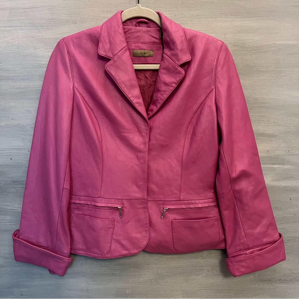 I.e. Pink Blazer Style Soft Leather Jacket‎ Medium Good Condition